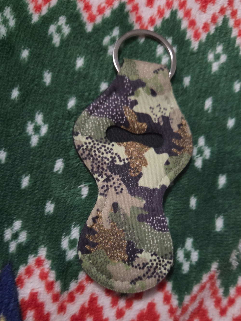 🩷2 For $10🩷Camouflage Neoprene Key & Chapstick Holder Keyring - Green Camo